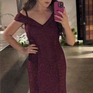 R&M Richards Deep Red Lace Maxi Skirt